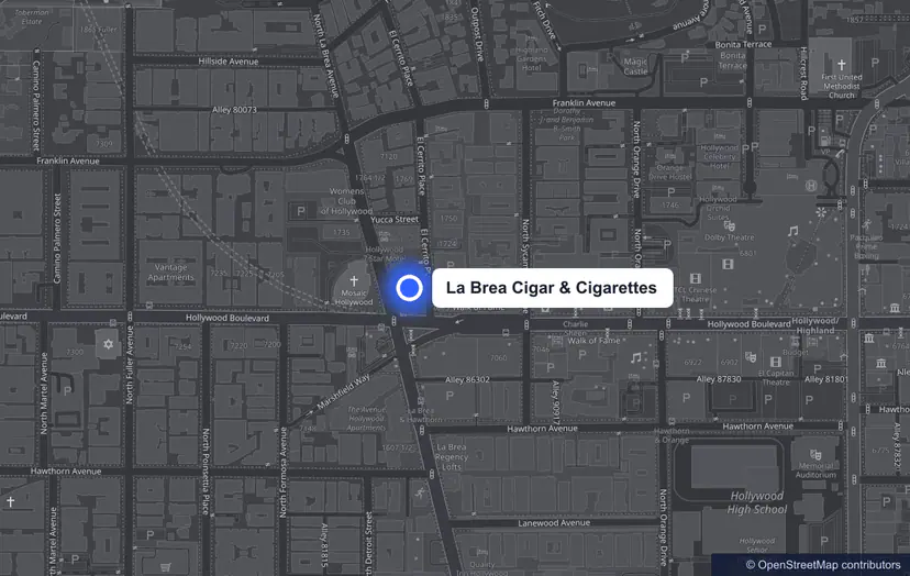 Map of La Brea Cigar & Cigarettes near TCL Chinese Theatre and Hollywood & Highland